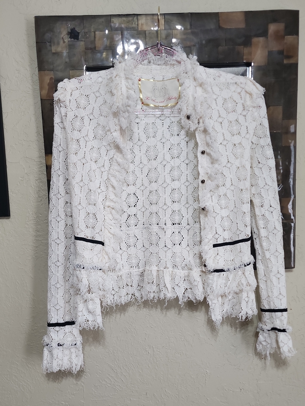 Lace Fringe Openwork Cardigan Jacket in White